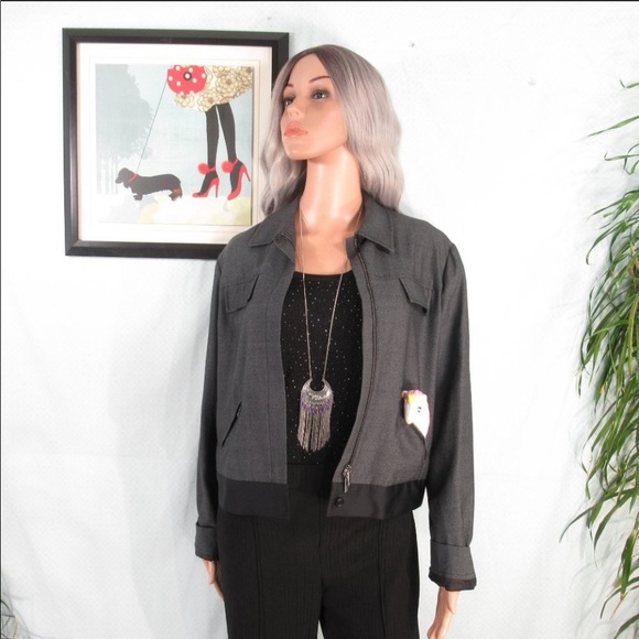 Calvin Klein Charcoal Gray Zip Crop Blazer - Picture 2 of 7